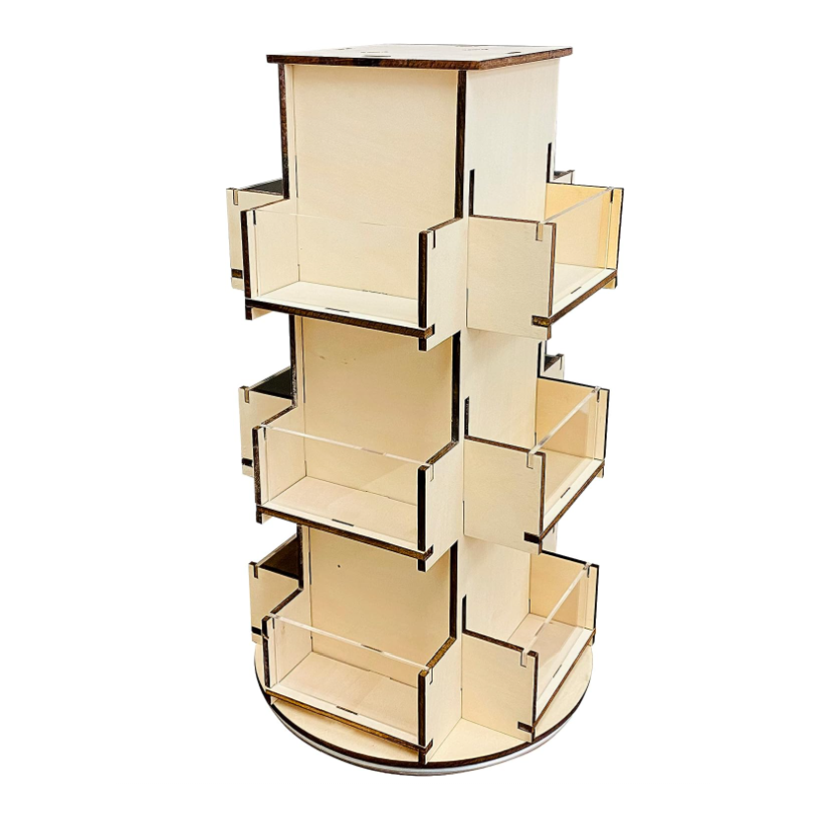 Rotating 3 Tier Wooden Display Stand 4-Sided Display Rack 360 Degree Spinning Display Stand for Coasters Stickers Retail — view 5