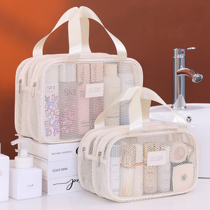 Mesh double-layer <b>toiletry</b> bag large capacity handheld makeup bag multi-functional partition travel cosmetics <b>storage</b> bag - Product Image 2