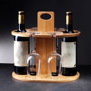 Porte-verres à vin suspendu en bois au design moderne avec ornements, support portable pour verres à pied long, pour l'extérieur, support à verres à l'envers - Product Image 1