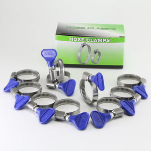 แคลมป์รัดสายยางแบบสกรูหัวแม่มือ ยี่ห้อ YDS โรงงานไต้หวัน รุ่นกันสนิม พร้อมด้ามจับสีน้ำเงิน รุ่นบัตเตอร์ฟลายแบบหนาพิเศษ 10320-09032 สำหรับงานประปา - Product Image 3