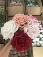 Bunga Biru Besar dan Panjang, Bunga Mawar Beludru Palsu yang Terlihat Asli, Buket Pengantin, Dekorasi Rumah & Dapur, Hadiah