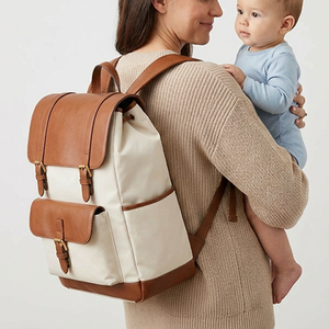 Sac à dos pour maman en nylon, sac fourre-tout pour bébé avec finitions en cuir, poche organisatrice, sac de maternité pour les déplacements, pour femmes, OEM/ODM - Product Image 2