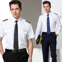 Chemise de pilote d'uniforme de ligne aérienne pour hommes Chemise de pilote blanche à manches courtes de haute qualité Chemise d'uniforme de pilote de cadet de fabrication