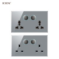 Prise murale tactile avec interrupteur de réinitialisation et LED, compatible normes universelles UK EU US, en verre acrylique type 86, alimentation électrique murale