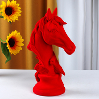 Statue de tête de cheval en céramique rouge floquée 30 cm, finition velours, sculpture animale, décoration moderne pour la maison, salon, bureau, ornement artistique, cadeau
