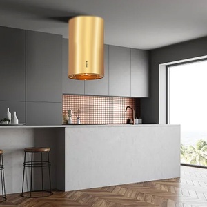 Campana extractora de cocina redonda dorada para isla de techo con botón electrónico y luz LED - Product Image 3