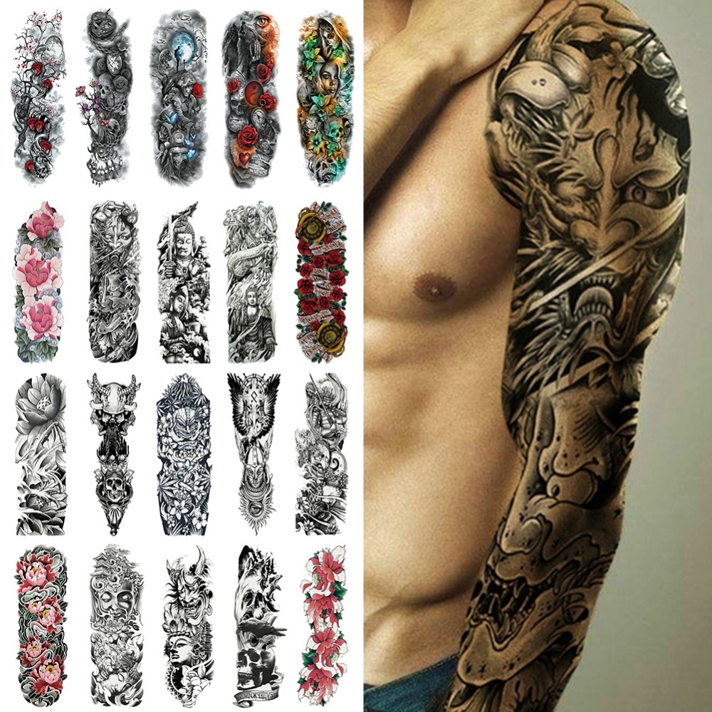 Tqb Waterdichte Tijdelijke Tattoo Sticker Full Arm Grote Schedel Old School Tattoo Stickers Flash Tatoeages Voor Mannen Vrouwen