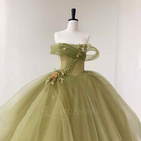 Robe de bal vert sauge Nt85 avec accessoires floraux, décolleté cœur, dos corset, grande taille Jancember