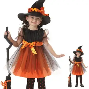 ガールズハロウィンウィッチコスチュームドレスキッズデラックスウィッチハットハロウィンファンシードレスアップパーティー子供ガールカーニバル