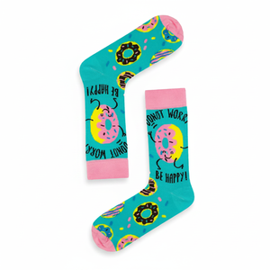 Calcetines hasta el tobillo con estampado Donut Worry Be Happy, mezcla de algodón colorida y transpirable, unisex, para uso diario - Product Image 2