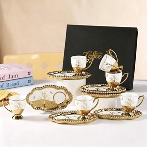 Luxury <b>Ceramic</b> Coffee and Tea Mug Set Gold Rim Cup and Saucer Gift Box European Style 6 Piece Drinkware - Product Image 2