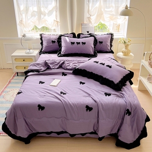 Juego de Edredón Moderno <span class=keywords><strong>Nina</strong></span> Bow con Encaje, 4 Piezas, para Uso en el Hogar y Bodas, de Poliéster, para Verano - Product Image 1