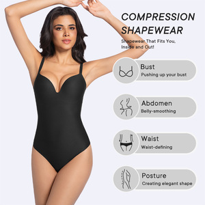 ZOYIAME Body string amincissant sans couture, effet ventre plat, décolleté plongeant, avec soutien-gorge sans armatures dos nu et bonnets intégrés - Product Image 2
