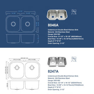 キッチンシンク8456工場価格耐久性トップマウント50/50ダブルボウル16ゲージステンレス鋼 - Product Image 3