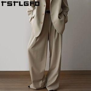 Custom Wide Leg Pleated Trousers Cream Double Pleats <b>Old</b> Money Style Loose Fit Baggy Slacks Wholesale Bulk - Product Image 1