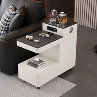 Table de thé intelligente à niveaux style nordique avec bouilloire intégrée, haut-parleur, roulettes verrouillables, organisateur, table de chevet, finition mate