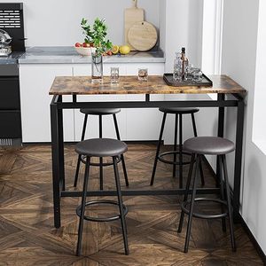 Cross-border minimalist high-value iron and wood combination dining <b>table</b> and chair set, modern <b>bar</b> <b>table</b>, home upholstered <b>bar</b> - Product Image 3