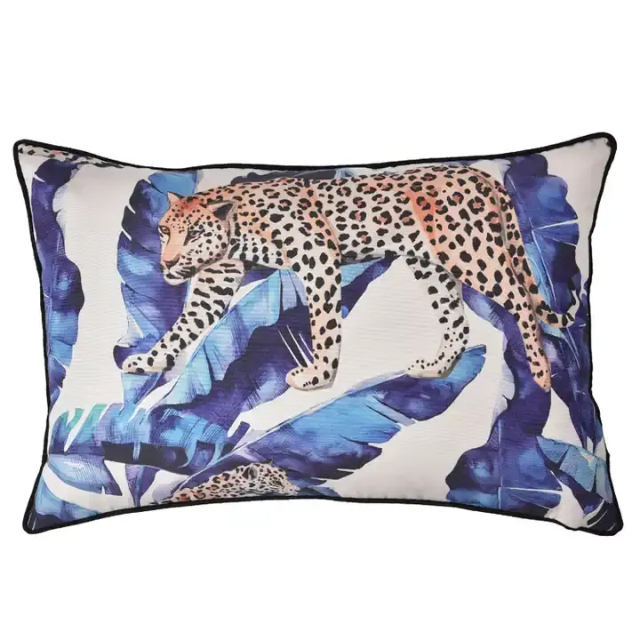 Venta caliente largo personalizado impreso leopardo estampado cojín funda de almohada hogar jardín almohada