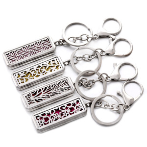 Diffuseur d'huiles essentielles rectangulaire en acier inoxydable, porte-clés, boîte à parfum, accessoires <span class=keywords><strong>de</strong></span> mode, pendentif créatif - Product Image 1
