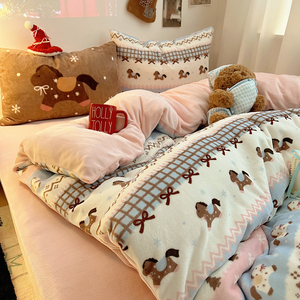 Set di Biancheria da Letto Quattro Pezzi con Copripiumino Stampato Digitale Cartoon Carino, Invernale, Nuovo Anno, Ispessito in Pile di Latte - Product Image 2
