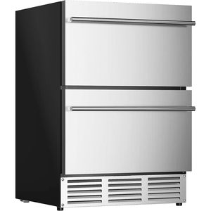 Réfrigérateur à double tiroir sous comptoir Euhome 24 pouces en acier inoxydable, refroidisseur de boissons extérieur pour patio, autonome et sans givre - Product Image 1