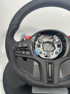 Volant sport en cuir Alcantara Nappa, fibre de carbone forgée, texture de cuir blanc personnalisée pour <span class=keywords><strong>BMW</strong></span> X <span class=keywords><strong>M</strong></span> Series F G Chassis - Product Image 5