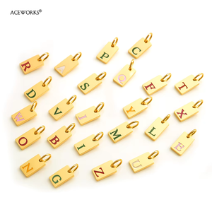 Dijes Rectangulares con Iniciales |   Colgantes de Letras del Alfabeto en Acero Inoxidable con Baño de Oro PVD de 18K y Esmalte para la Creación de Joyería Personalizada - Product Image 2