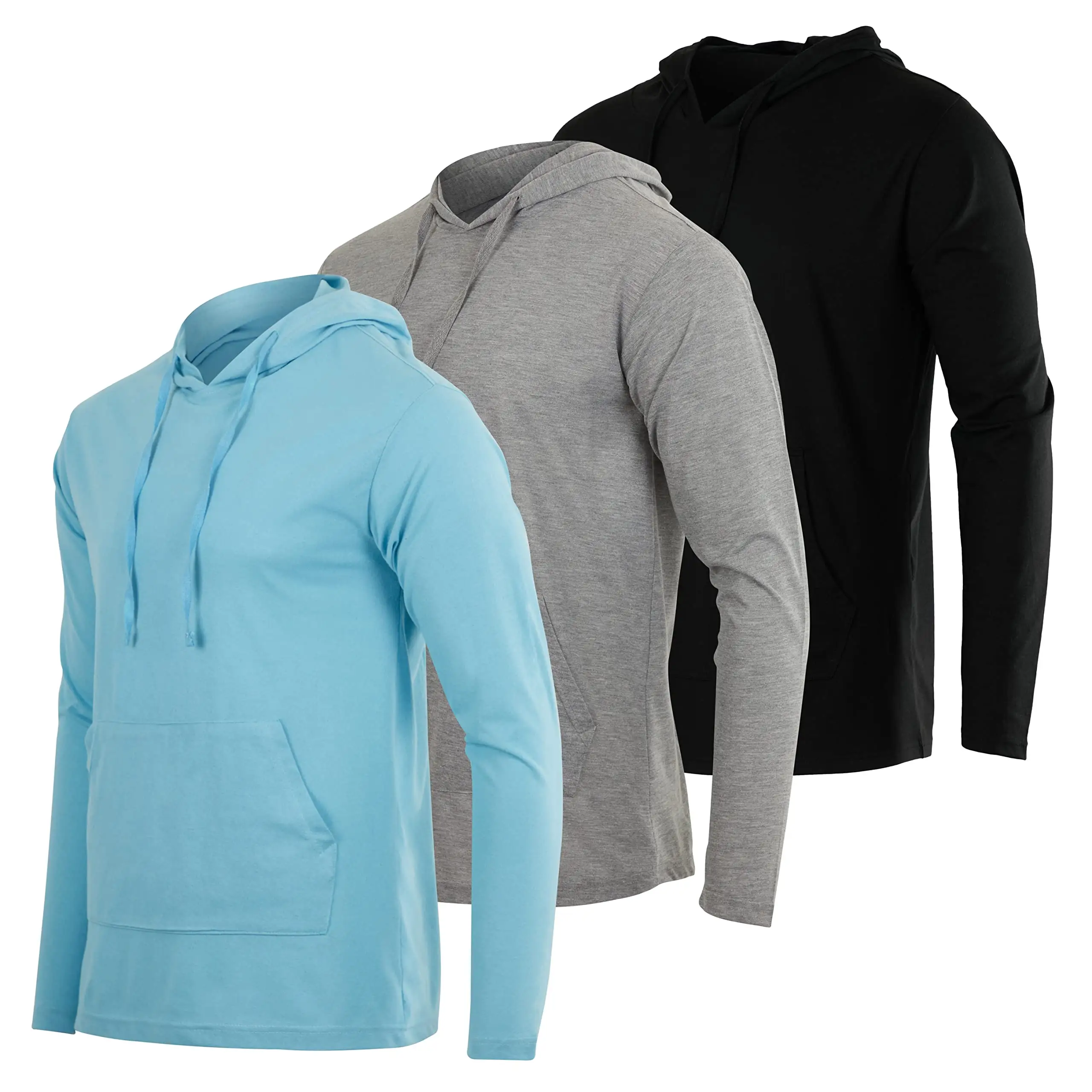 Wholesale Men's Cotton jersey Lightweight Casual Pullover Drawstring Hoodie With Pocket men's pullover