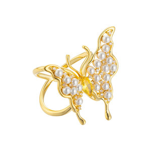Muyu Butterfly Silk Scarf Buckle Gold Pearl Insect Brooch Fashion Accessory - Product Image 5