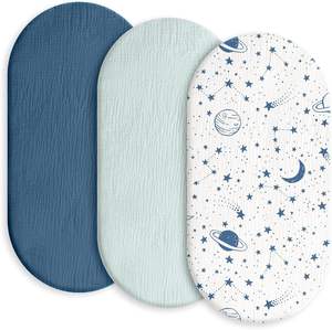 100% Cotton Muslin Premium Baby Crib Sheet 3 Piece Set Soft Breathable Dark Blue Light Blue Space Planet Star Infant <strong>Bedding</strong> - Product Image 1