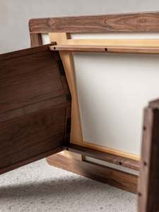 Bàn ăn gỗ nguyên khối hiện đại XUXIE dành cho 8/6 người, bàn console gỗ óc chó đen và đá travertine, nội thất gia đình - Product Image 4