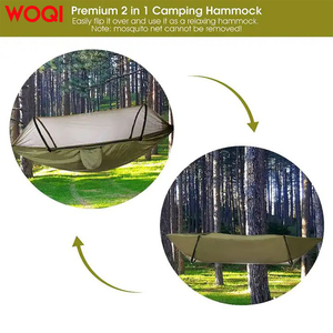 WOQI Hamac de camping en plein air pour adultes en nylon durable avec moustiquaire réglable, <span class=keywords><strong>matériel</strong></span> de parachute portable pour balançoire de jardin - Product Image 4