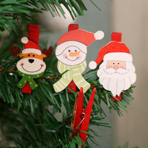 Suministros navideños, decoraciones navideñas, clips de madera con dibujos navideños, clips de madera pequeños de Papá Noel para bricolaje de 5 cm - Product Image 4