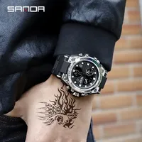Jam Tangan Olahraga Pria SANDA 739 Tahan Air Bermerek, Layar Ganda Digital Quartz untuk Pria Montre Relojes De Luxe Uhr