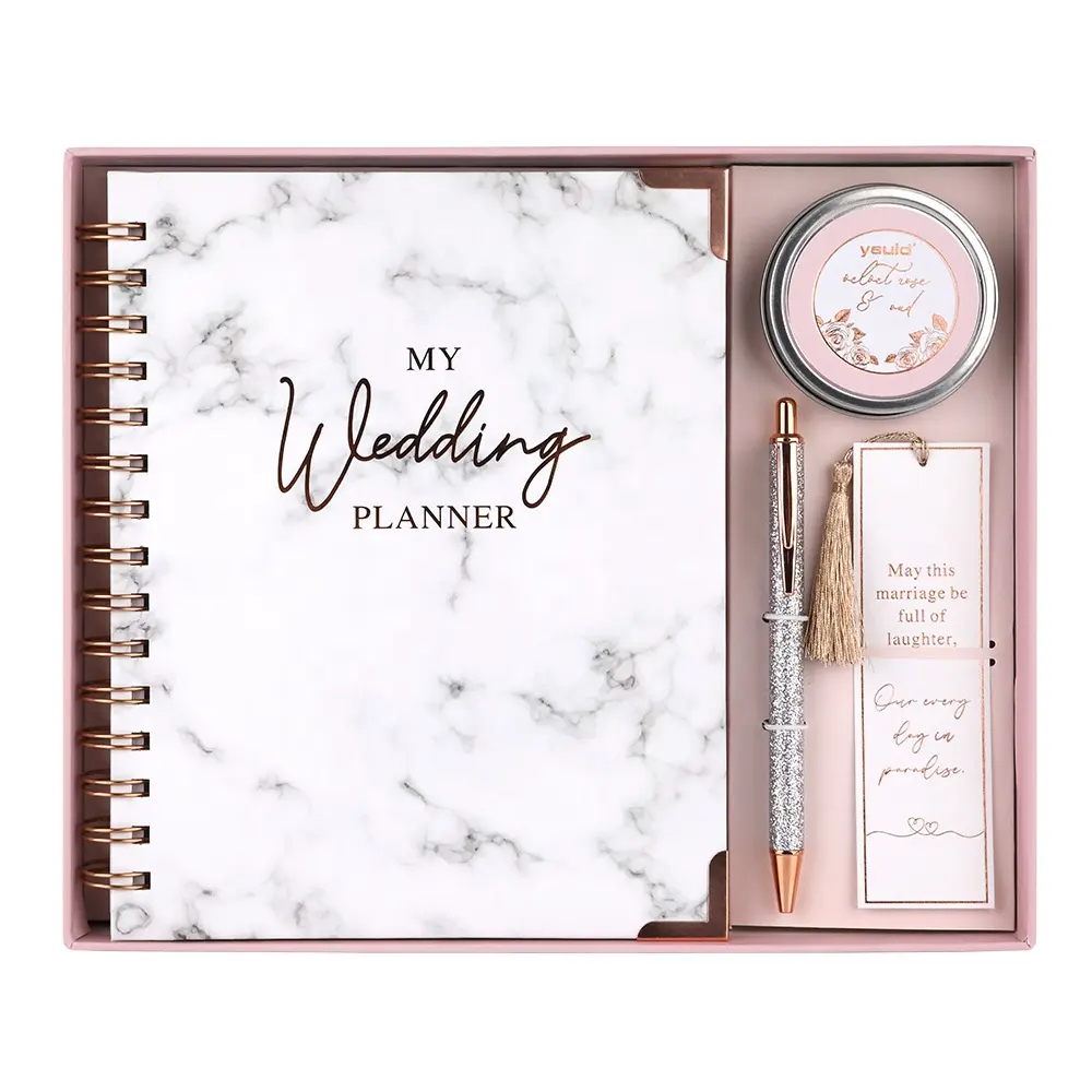 Anpassbare hochwertige Luxus Marmor Hardcover Pink Paper Journals Notizbücher und Hochzeits organisator Planer für Frauen