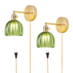 Rustic <b>Wall</b> Lamp Green Glass Shade E27 Bronze Body LED <b>Light</b> For Bedroom Living Room Corridor - Product Image 5