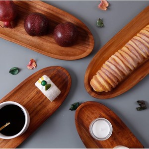 Plateau de service ovale en bois, 2 pièces, avec poignées, pour café, thé, fromages, couleur unie marron foncé - Product Image 2
