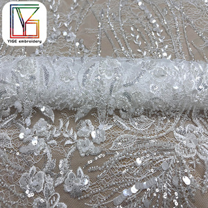 アフリカンブライダルビーズスパンコールレース生地2024最新フレンチ高級刺繍パールレース生地 - Product Image 6