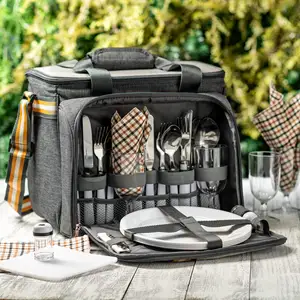 Panier de pique-nique pliable de grande capacité pour 4 personnes avec grand sac isotherme étanche - Product Image 1