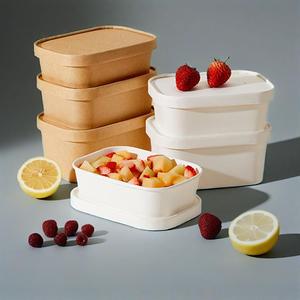 Rectangular Food Grade Disposable <b>Containers</b> with Lids in Beige and White for Commercial Use - Product Image 2