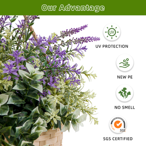 HL-141 terlihat asli plastik imitasi Lavender dengan kotak kayu buah buatan realistis tanaman gantung keranjang bunga - Product Image 4