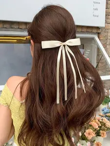 ロングテールヘアボウクリップ甘いかわいいタッセルリボンボウロングストリーマーヘアアクセサリー