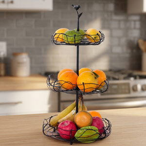 <b>Large</b> Capacity Iron Fruit <b>Basket</b> Bowl with 2 Tier for Kitchen Storage and Home Decoration for Export Selling - Product Image 2