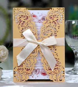 Fournisseur de Fêtes de Haute Qualité, Invitations de Mariage Roses avec Enveloppe à Noeud, Cartes de Mariage en Velours, Invitations de Luxe - Product Image 3