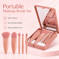 Ensemble de 5 pinceaux de maquillage synthétiques portables pour les voyages, avec boîte et miroir compact, pinceaux de maquillage cosmétiques