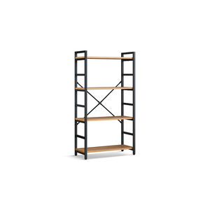 4 Shelf <b>Bookcase</b> Rustic Oak Metal Frame Melamine Top Indoor Use - Product Image 1
