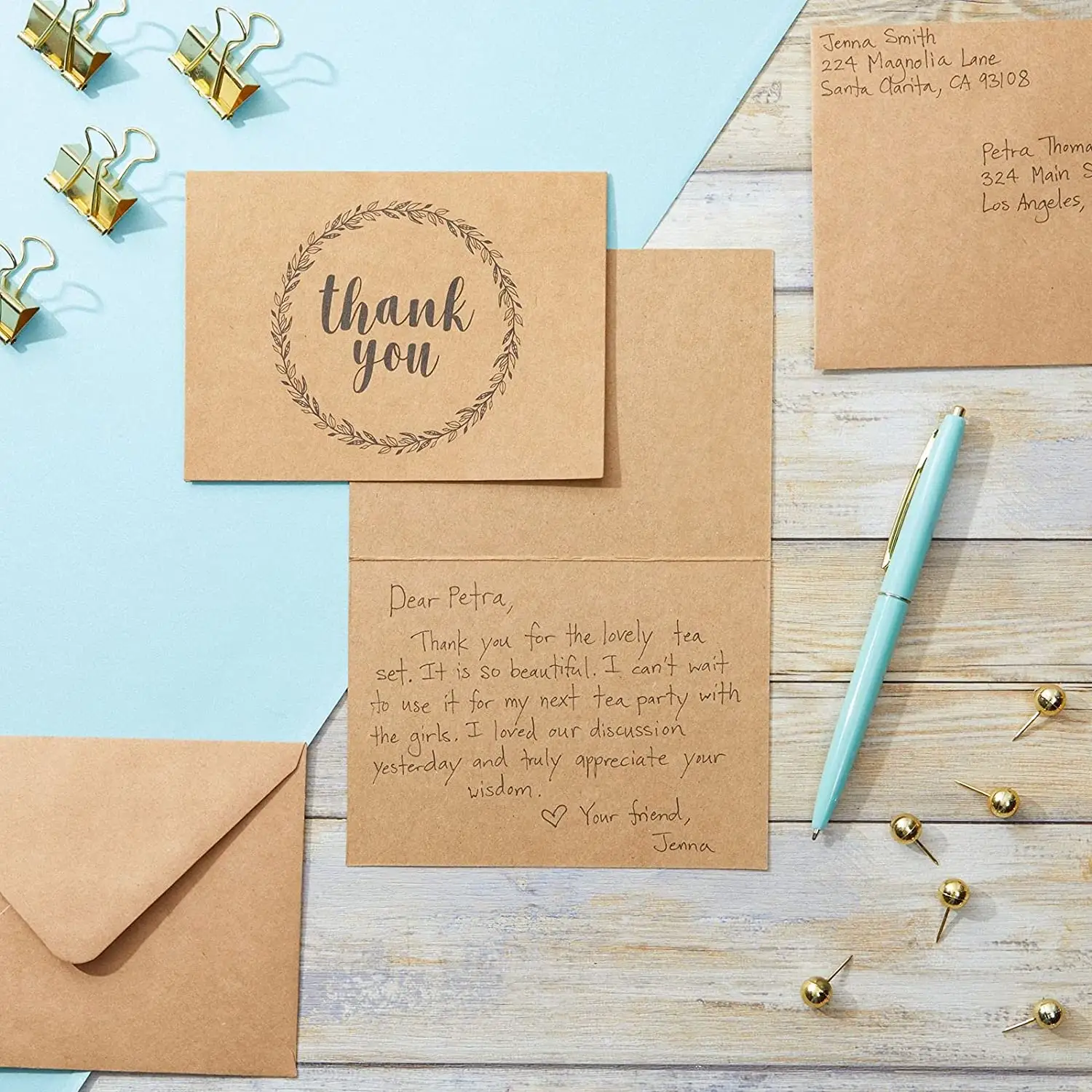 GMI 120 Pack Kraft Thank You Cards with Envelopes Bulk Set, Blank Inside, Rustic Design (Brown, 3.5 x 5 In)