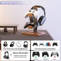 Support pour casque et manette de jeu avec base de rangement, accessoires de bureau, support en bois pour écouteurs de jeu