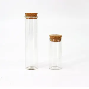 Tube à essai en verre à fond plat rond transparent de qualité médicale, bouchon en liège en bois Borosilicate 3.3 verre 30mm Tubes à essai avec bouchon en liège