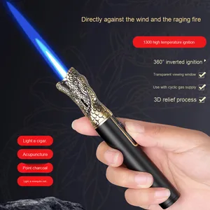 <span class=keywords><strong>Briquet</strong></span> d'allumage en métal coupe-vent direct créatif Conception de pistolet de pulvérisation à soulagement tridimensionnel pour la moxibustion de cigares de fête - Product Image 5